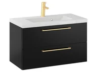 Szafki łazienkowe - Szafka Wisząca Z Umywalką RON 80 cm - Czarny Mat - Uchwyty Złote Szczotkowane - miniaturka - grafika 1