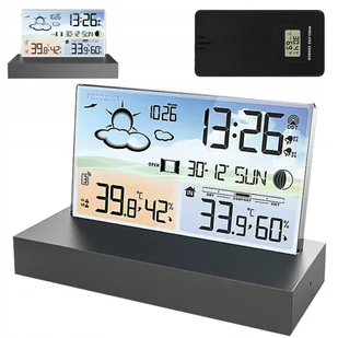 Stacja Pogodowa FJ3396C Czujniki Zegar Temperatura Szklany LCD Ekran - Stacje pogodowe - miniaturka - grafika 1