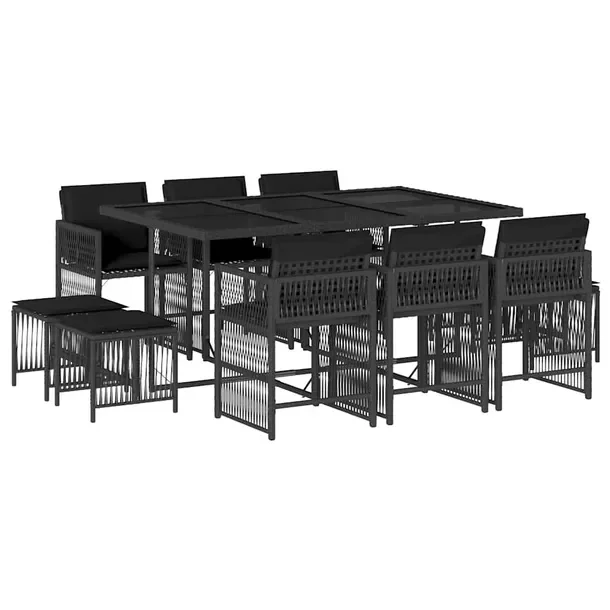 Zestaw Mebli Ogrodowych Rattan PE Czarny, Stół 165x106x73 cm, Krzesła 50