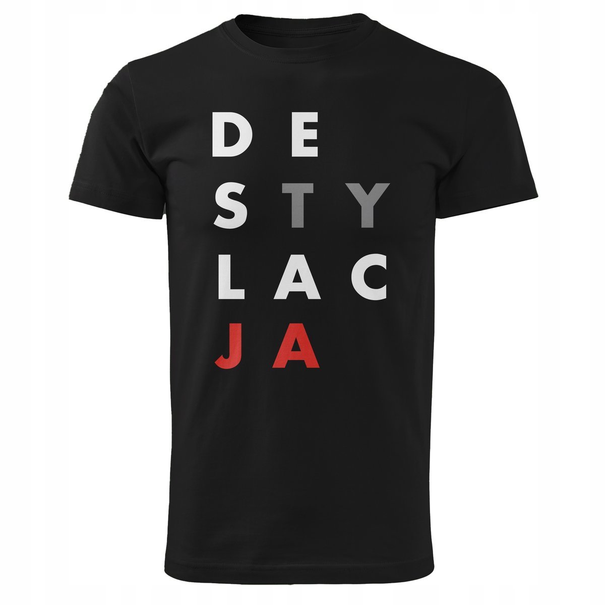 Koszulka męska czarna z napisem DESTYLACJA Zabawne Prezent r. XXXL