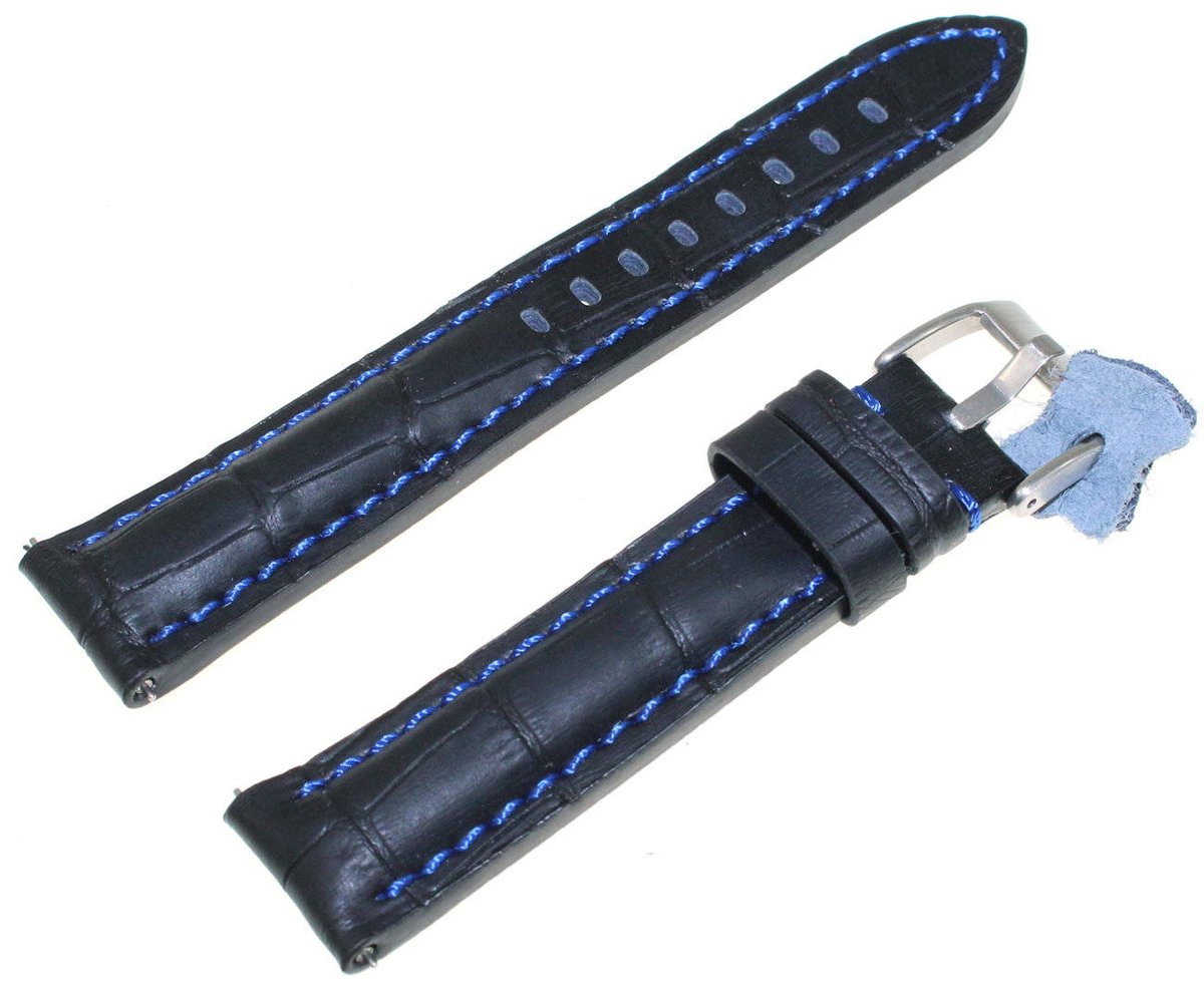 Sk��rzany pasek do zegarka 20 mm Diloy 395.20.52 czarny niebieski