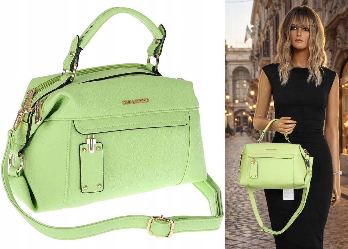 Torebka damska CHARRO pojemna Listonoszka kuferek do ręki CH173 Zielona
