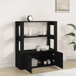 Szafka, czarna, 80x30x90 cm, materiał drewnopochodny - Szafki do salonu - miniaturka - grafika 4