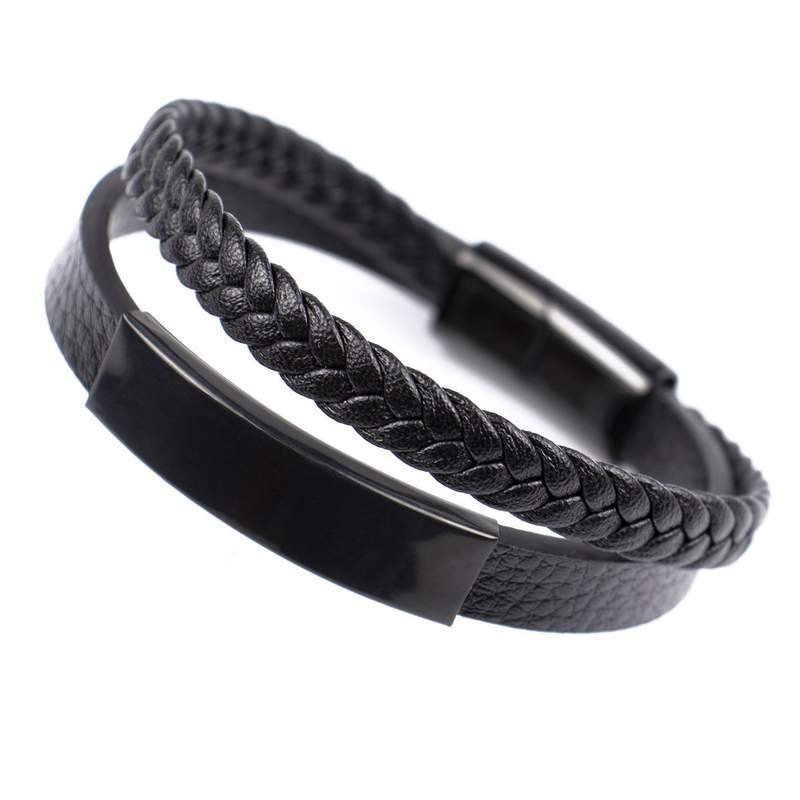 Bransoletka męska STAL SZLACHETNA 316L SKÓRA