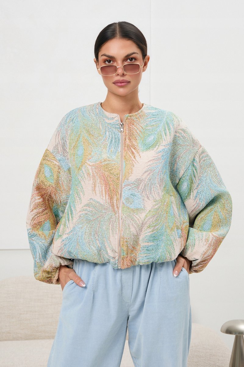 WIOSENNA KURTKA DAMSKA PASTELOWA BOMBER NA ZAMEK