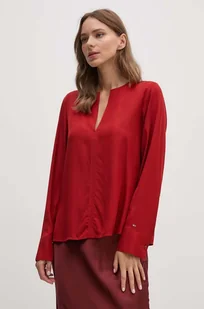 Tommy Hilfiger bluzka damska kolor bordowy gładka WW0WW43364 - Bluzki damskie - miniaturka - grafika 1
