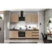 Meble kuchenne - Zestaw mebli kuchennych Roma 6 el. 200 cm kolor jodełka/czarny - miniaturka - grafika 1