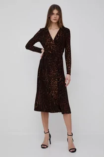 Sukienki - Ralph Lauren Lauren Lauren sukienka kolor brązowy midi rozkloszowana - grafika 1