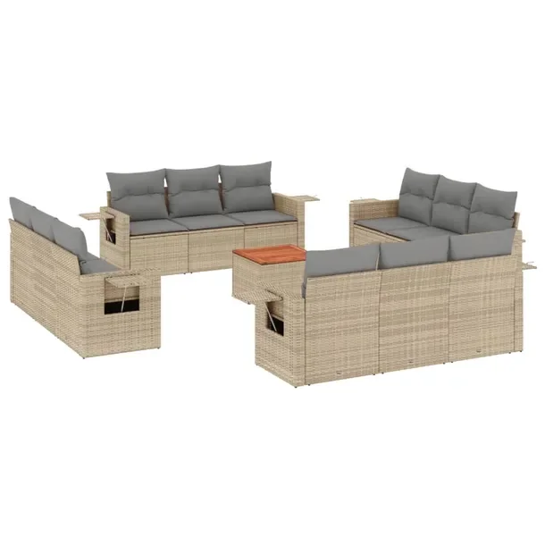 Zestaw mebli ogrodowych modułowych, rattan PE, beżowy, 55 x 62 x 69 cm