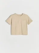 Bluzki dla niemowląt - Reserved - Bawełniany t-shirt oversize - beżowy - miniaturka - grafika 1