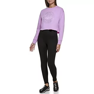 Swetry damskie - DKNY Damski sportowy sweter damski metaliczny medalion logo Cropped sweter, Tiul., L - grafika 1