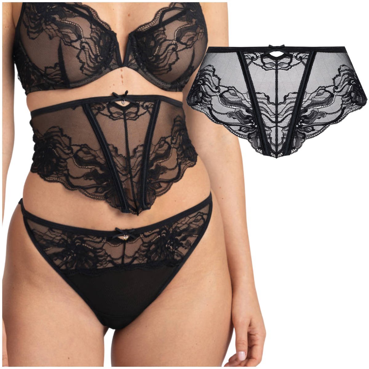 Pas gorsetowy koronkowy zmysłowy gorset Samanta Mystery G50 czarny XL