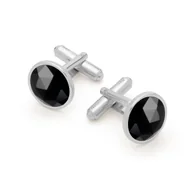 Spinki do mankietów i krawatów - Srebrne spinki do mankietów Rose Cut - czarny onyks w pokryciu platyną - miniaturka - grafika 1