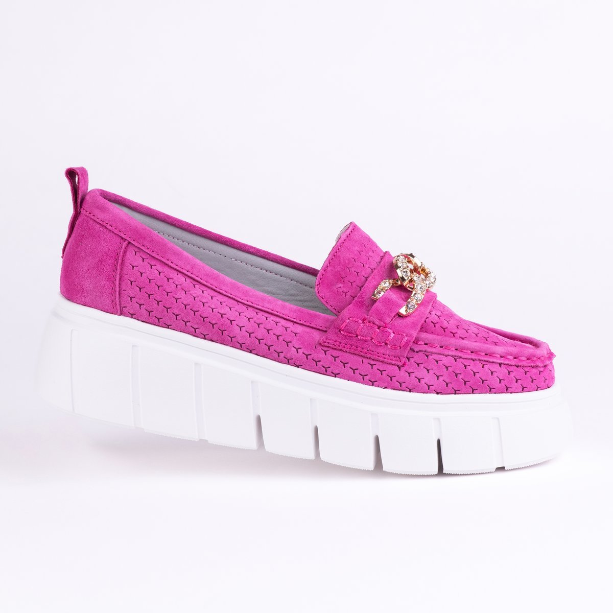 Mokasyny damskie ażurowe GOODIN GD-FT-127 skóra zamsz ażurek lekkie róż 37