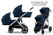 Wózki dziecięce - Cybex GAZELLE S 2w1 TWIN Ocean Blue (Silver Frame) - miniaturka - grafika 1