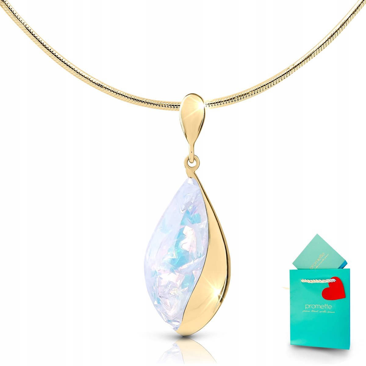 Złoty naszyjnik damski z opalem wisiorek srebro pozłacane 925 na prezent