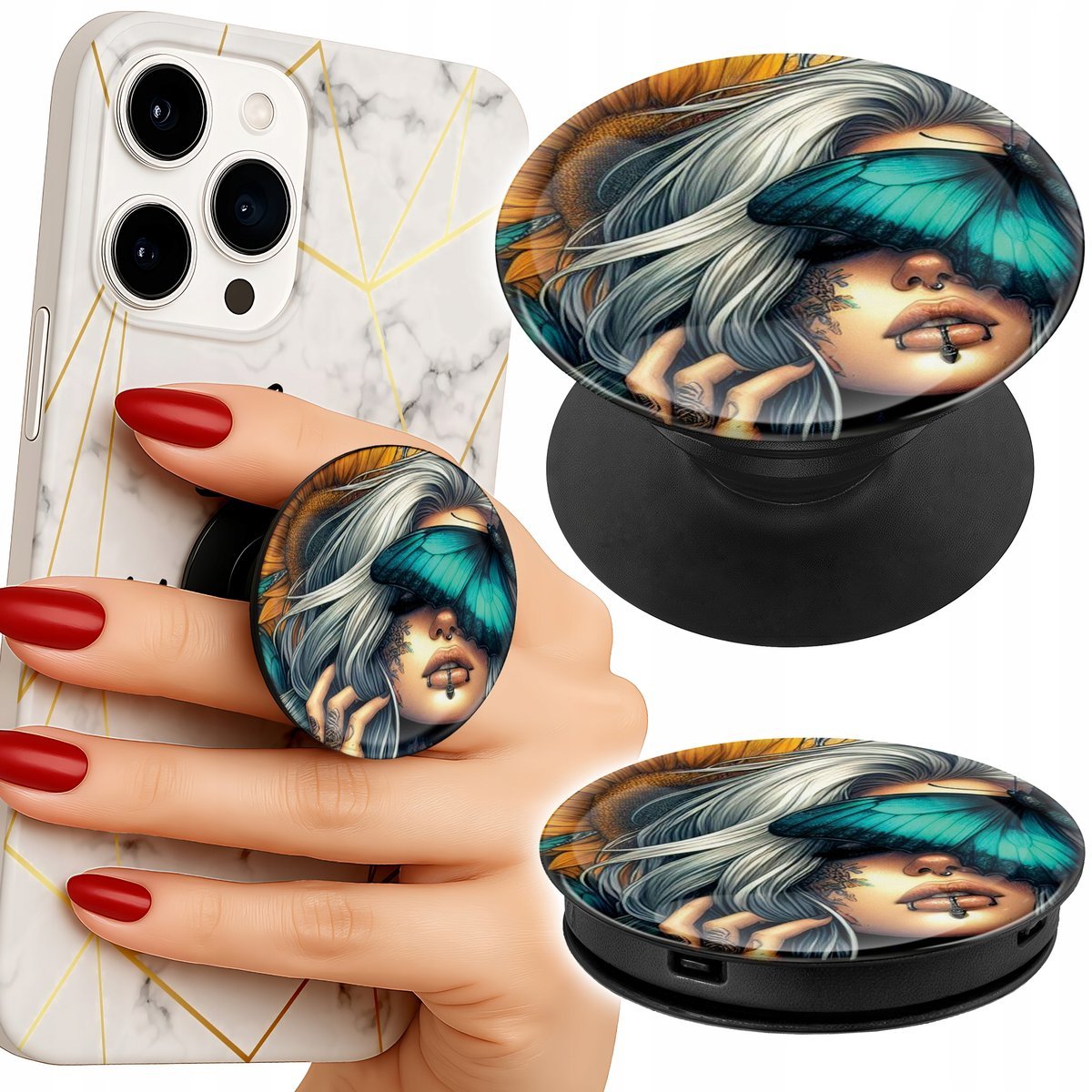 Uchwyt do telefonu Popsocket na palce/stojak ANTI SOCIAL MOTYLEK KOBIECE