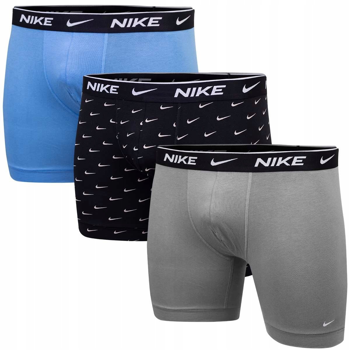 NIKE BOKSERKI MĘSKIE MAJTKI BOXER BRIEF 3PK CZARNE/SZARE/NIEBIESKIE r.M