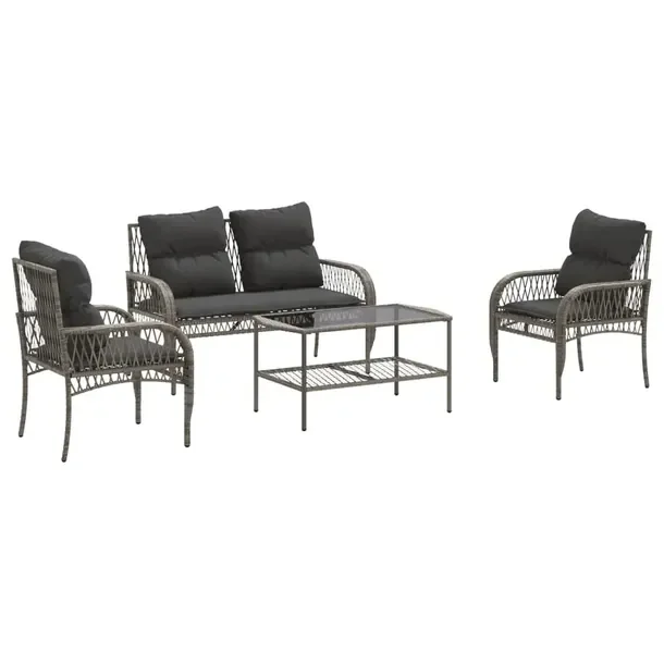 Zestaw wypoczynkowy rattanowy szary 2-osobowa sofa, fotele, stolik 122x57x7