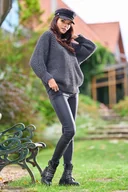 Swetry damskie - Kimonowy Sweter z Półgolfem - Grafitowy - miniaturka - grafika 1