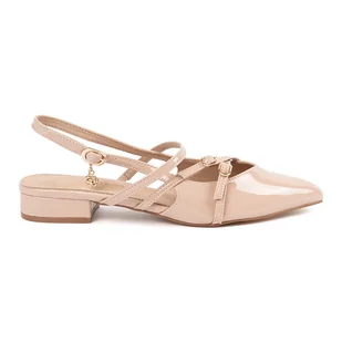 Goodin Beżowe lakierowane czółenka ze złotymi dodatkami beżowy - Czółenka - miniaturka - grafika 1