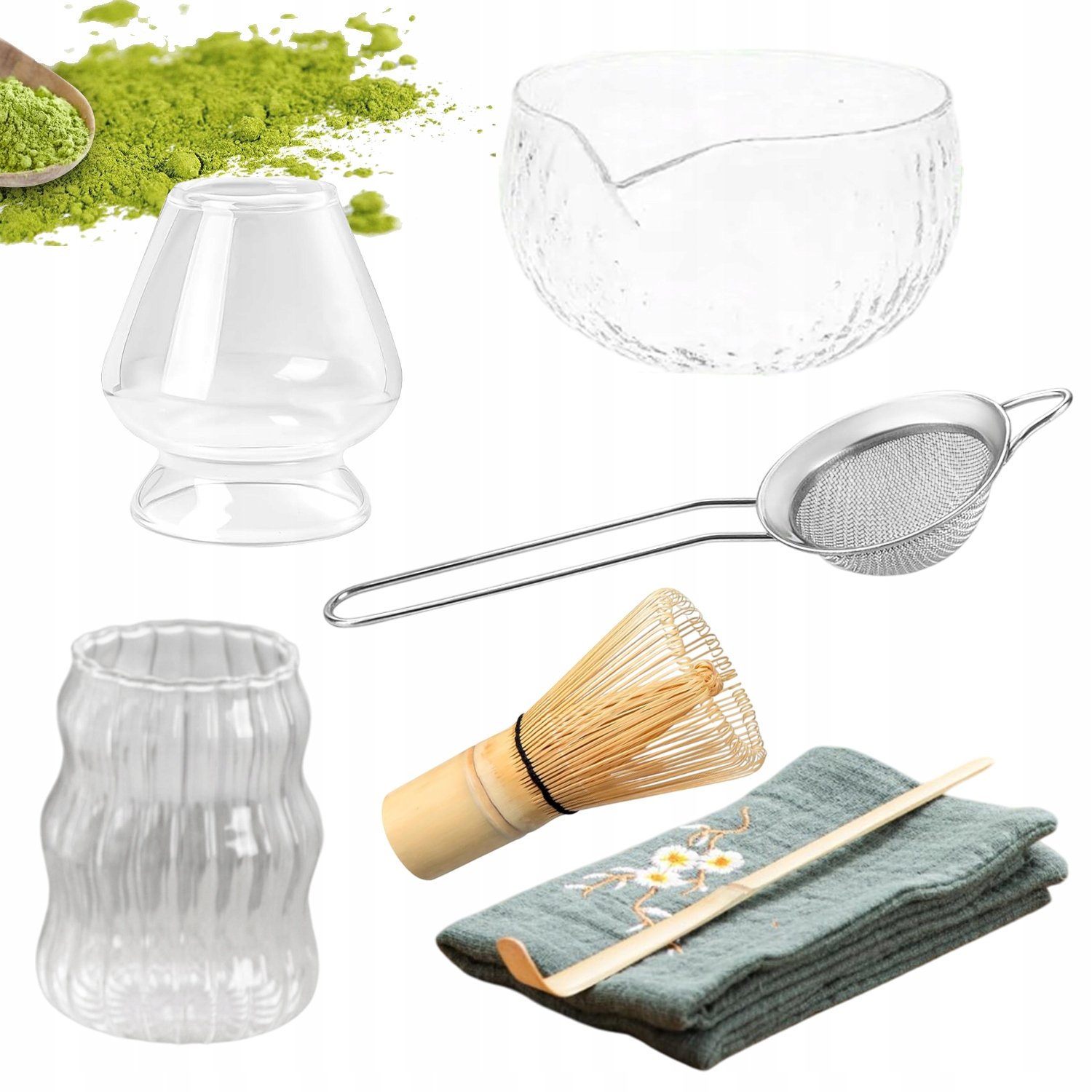 Zestaw Prezentowy Startowy Do Herbaty Matcha Z Pędzel Łyżka Podstawka 7W1