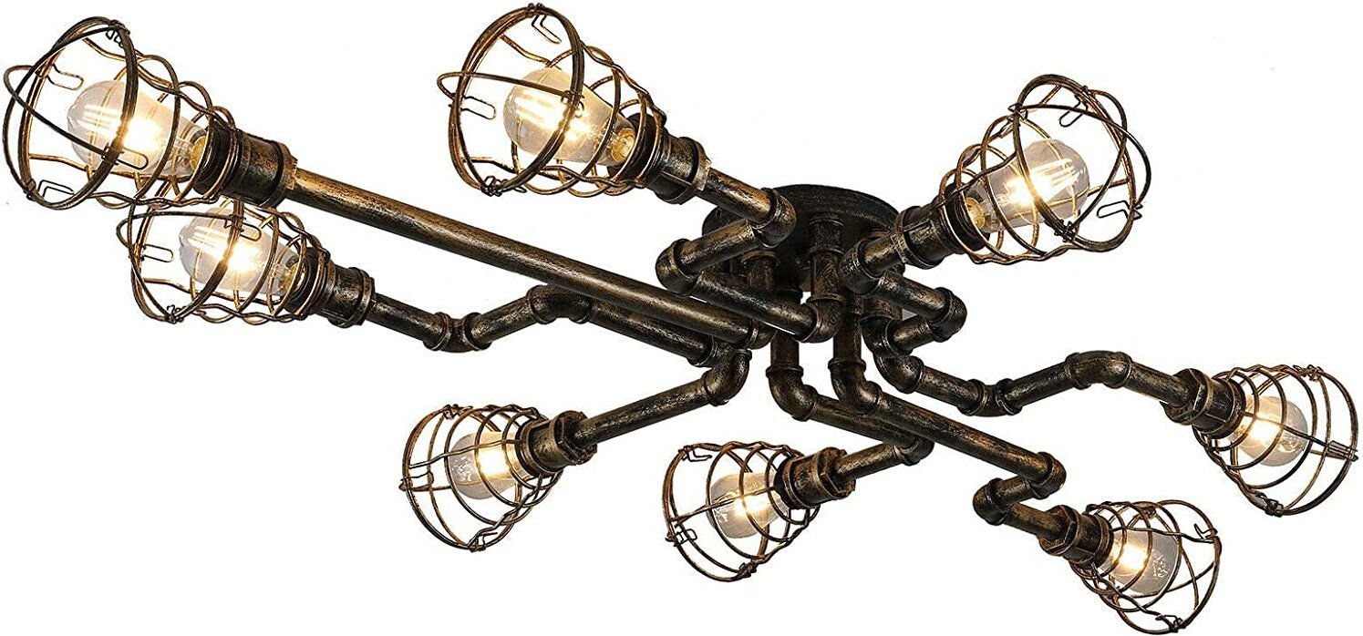 Lampa sufitowa z rurą wodną 8-światłowy żyrandol lampa wisząca retro lampa przemysłowa industrialny design vintage kawiarnia bar do salonu sypialnia balkon bar