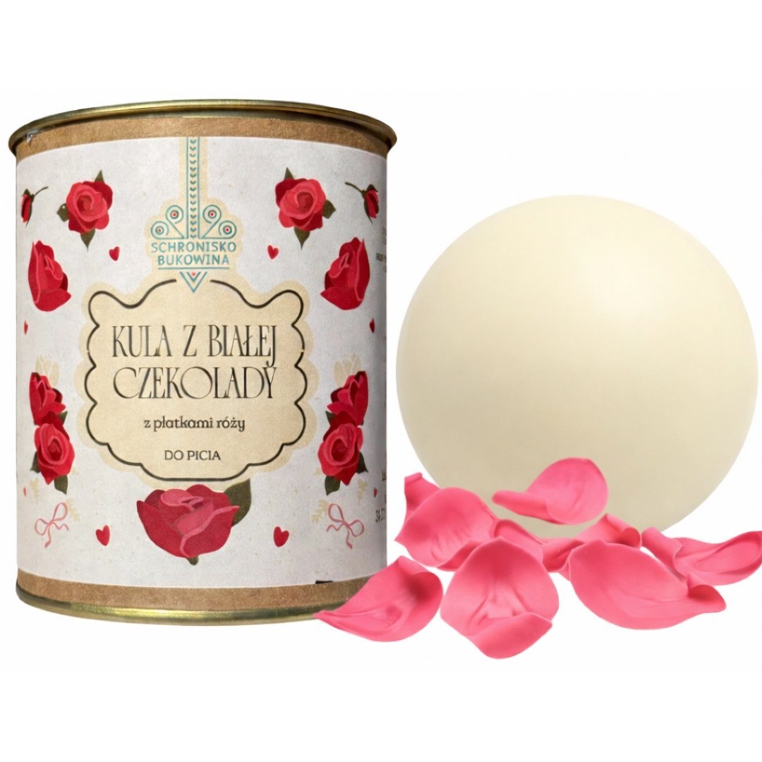 Kula do picia z Białej Czekolady z Płatkami Róży 45g - Delikatna Gorąca Czekolada Schroniska Bukowina Walentynki