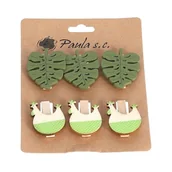 Spinacze i klipsy do papieru - [171166] Klamerki drewniane z kurkami i listkami - miniaturka - grafika 1