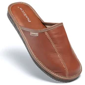 Kapcie męskie - PanSzew Kapcie Męskie ze Skóry Licowej Pantofle Brązowe NAJWYŻSZA JAKOŚĆ 40-46 - miniaturka - grafika 1