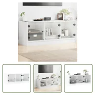 Szafki RTV - The Living Store Szafka pod telewizor ze szklanymi drzwiami biała 102x37x42 cm - miniaturka - grafika 1