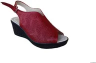 Sandały damskie - Skórzane sandałki koturn tęg . H czerwony ażur 38 - miniaturka - grafika 1