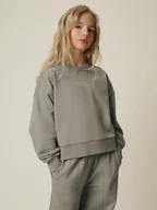 Bluzy dla dziewczynek - 4F Bluza dresowa loose bez kaptura dziewczęca - beżowa 158/164 (12-14 lat) - miniaturka - grafika 1