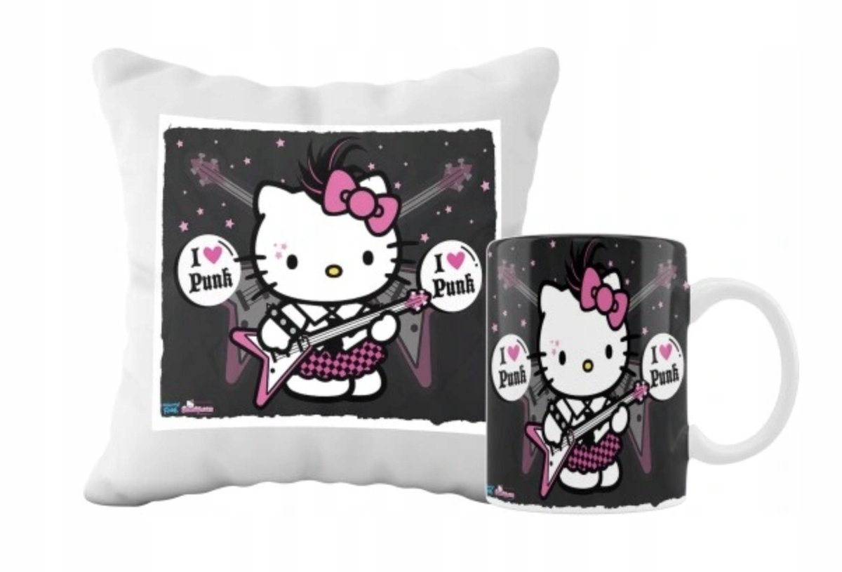 ZESTAW PODUSZKA + KUBEK Prezent HELLO KITTY KUROMI KOTEK + IMIĘ 19