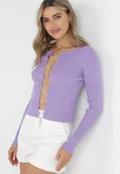 Swetry damskie - Fioletowy Sweter z Gorsetowym Wiązaniem z Przodu z Cyrkonii Blinca - miniaturka - grafika 1