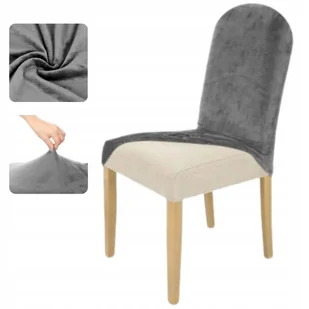 POKROWIEC NA KRZESŁO ZAOKRĄGLONE SZARY WELUR ELSATYCZNY - Pokrowce na meble - miniaturka - grafika 1