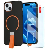 Etui i futerały do telefonów - Etui z Paskiem na palec Matowe CZARNE do iPhone 15do MagSafe +Szkło - miniaturka - grafika 1