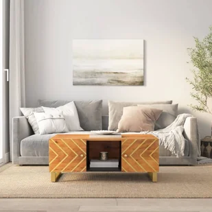 Stolik kawowy brązowo-czarny 100x54x40 cm lite drewno mango - Ławy i stoliki kawowe - miniaturka - grafika 1