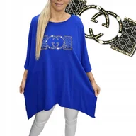 Bluzki damskie - TUNIKA BLUZKA ASYMETRYCZNA CYRKONIE luźna blask SREBRO 54 56 7XL 8XL 3054 - miniaturka - grafika 1