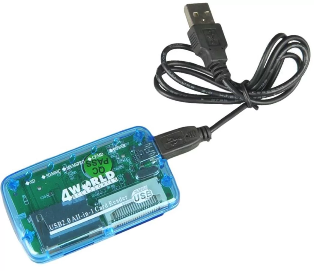 4World Uniwersalny czytnik kart pamięci USB 2.0 Foto 03274-BLU