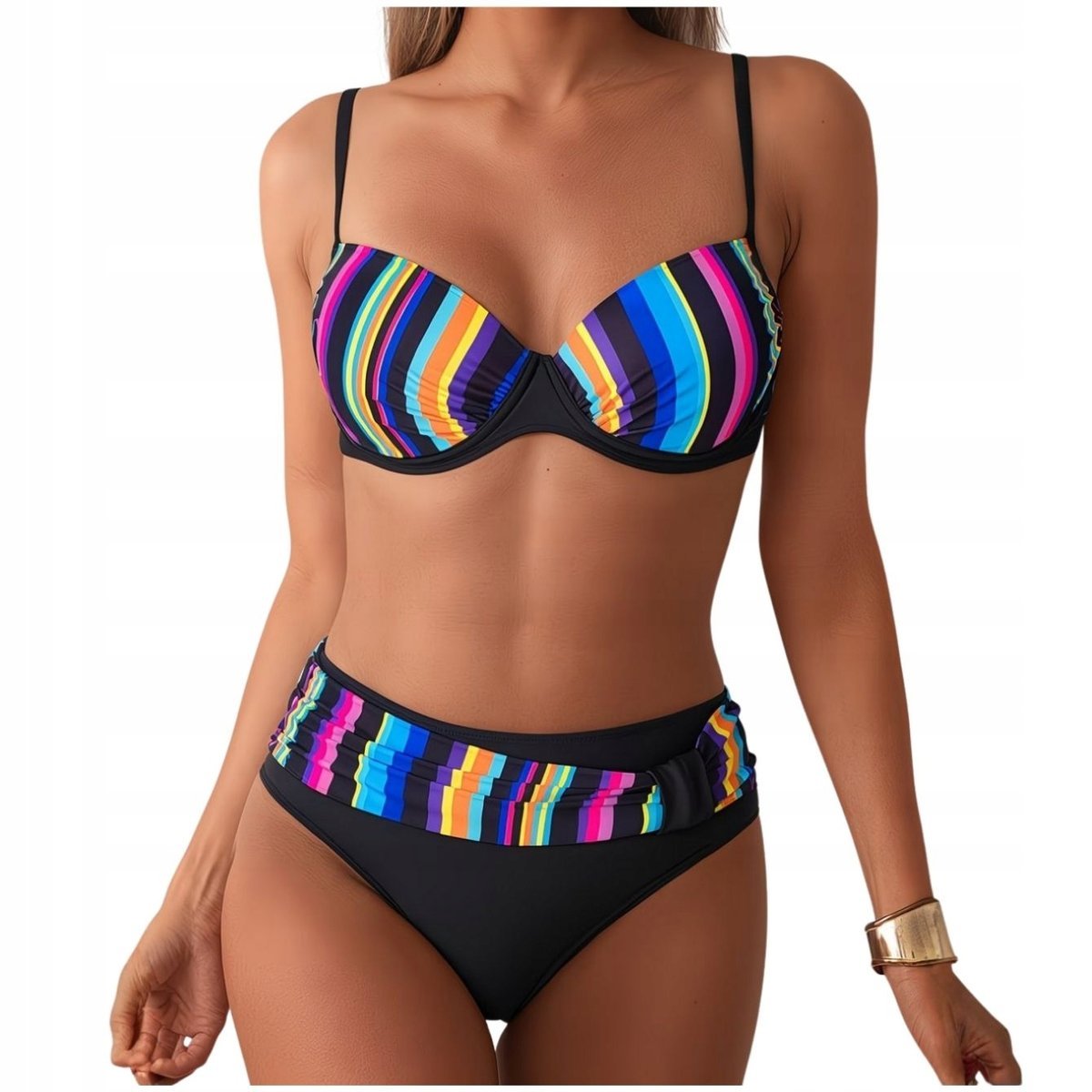 STRÓJ KĄPIELOWY DWUCZĘŚCIOWY DAMSKI KOSTIUM WYSOKI STAN BIKINI PUSH UP XL