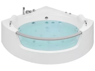 Beliani Wanna narożna LED z hydromasażem biała MANGLE - Wanny z hydromasażem - miniaturka - grafika 1