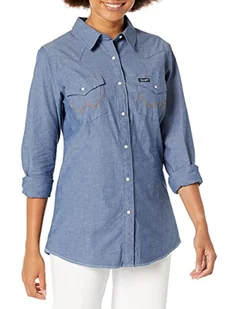 Wrangler Damska bluzka z długim rękawem Chambray Snap przednia zachodnia koszula bluzka - Bluzki damskie - miniaturka - grafika 1