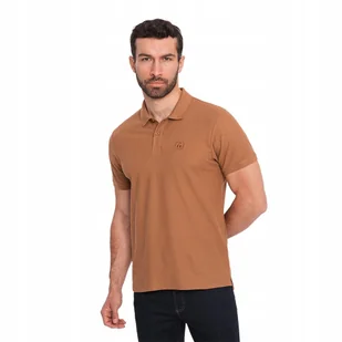 Koszulka męska polo BASIC 100% bawełna brązowa V23 OM-POBS-0100 XXL - Koszulki męskie - miniaturka - grafika 1