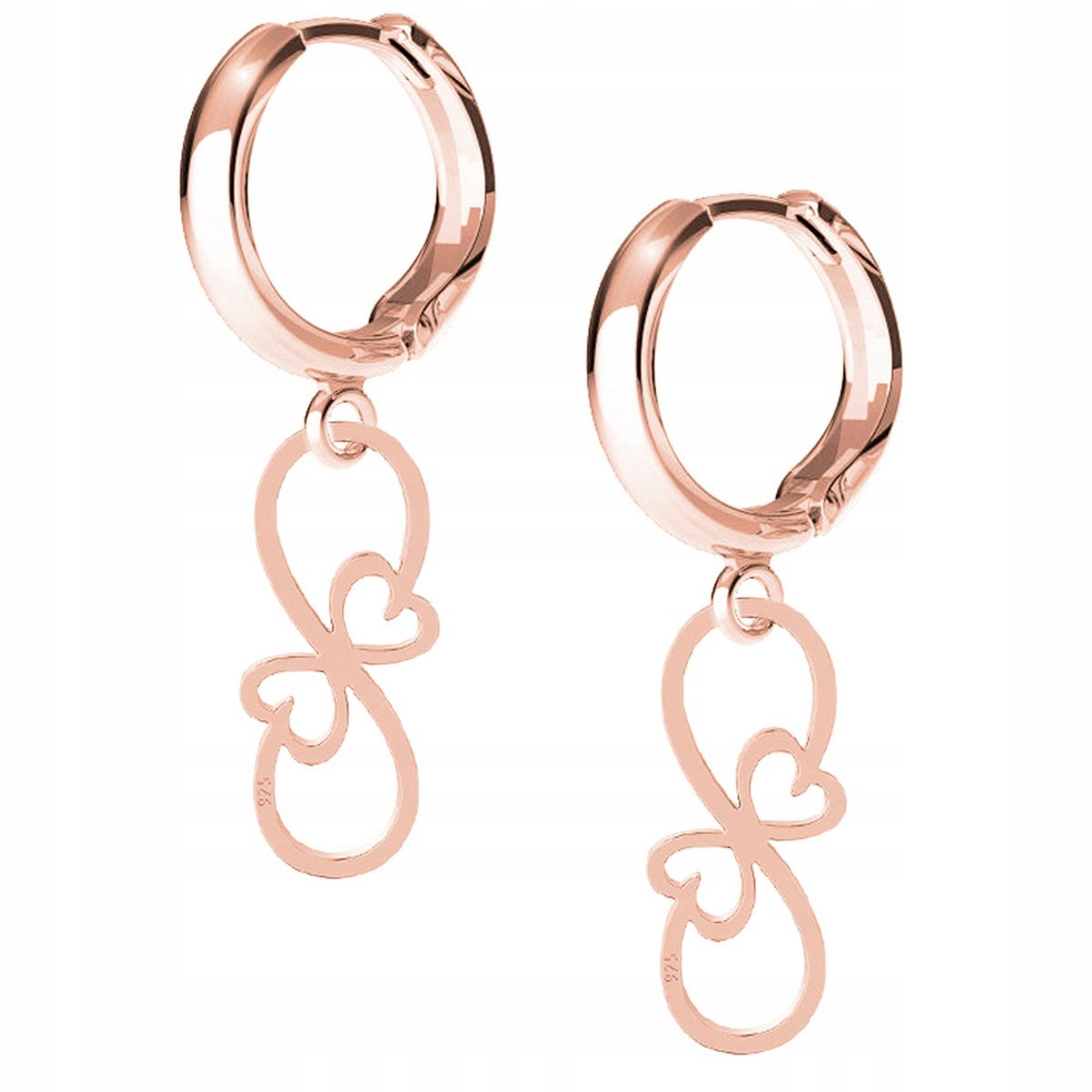 Kolczyki Infinity Serca różowe złoto
