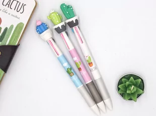Długopis Trzy Wkłady Z Silikonową Ochronką Kaktus - Długopisy - miniaturka - grafika 1