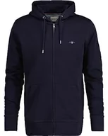 Bluzy męskie - GANT Męska bluza z kapturem Reg Shield Full Zip bluza z kapturem z logo, z zamkiem błyskawicznym, niebieski (Evening Blue), 3XL - miniaturka - grafika 1