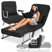 Taborety i hokery - Fotel Wypoczynkowy Leżanka Rozkładany Czarny Do Spania Nowoczesny Bart - miniaturka - grafika 1