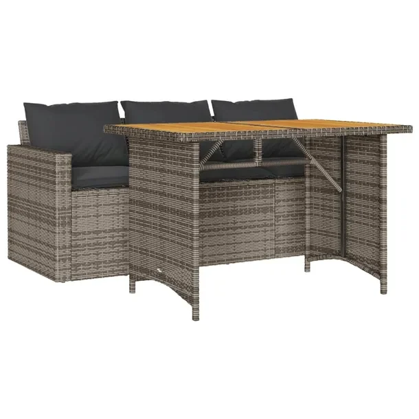 Zestaw mebli ogrodowych rattan PE 3-osobowa sofa + stolik szary