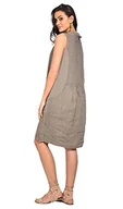 Sukienki - Bonateks damska sukienka 100% lniana Made in Italy, sukienka z okrągłym dekoltem i odkrytymi ramionami, przezroczysta khaki, rozmiar: L, Khaki Claire, L - miniaturka - grafika 1